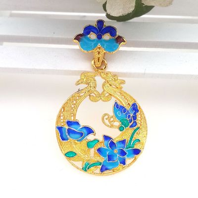 永佳新品景泰蓝diy饰品配件合金烧蓝胎底点翠女神吊坠颜色可定制