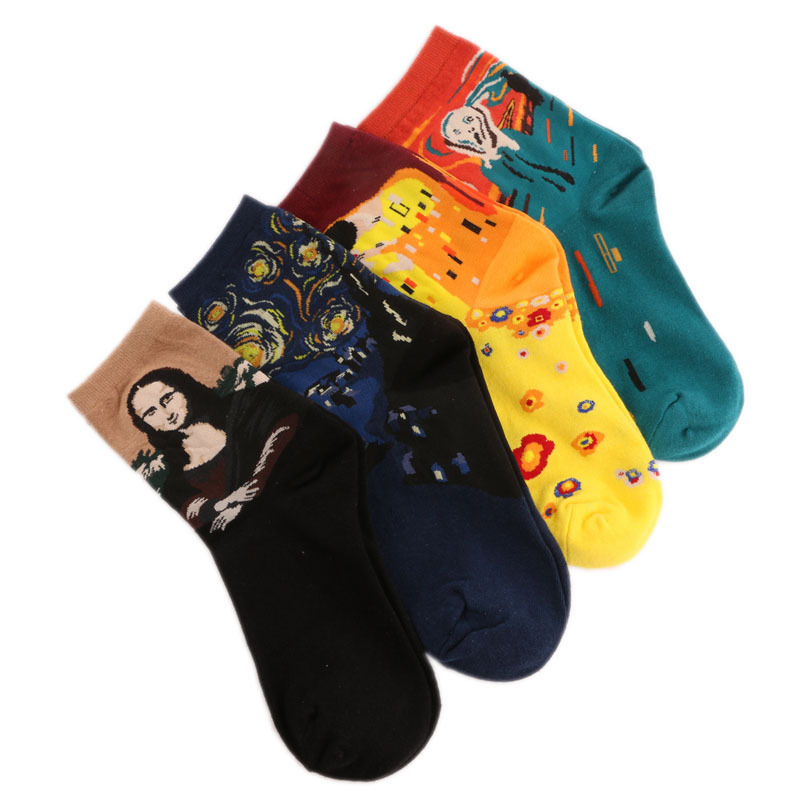 袜子男士潮棉袜中筒文艺袜复古四季街头潮人socks 世界名油画袜子
