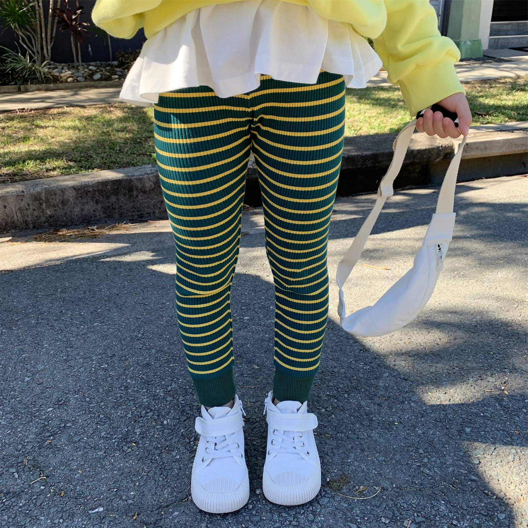 童装女童裤子条纹修身打底裤健美裤20秋装新款外贸童装代发3-8岁