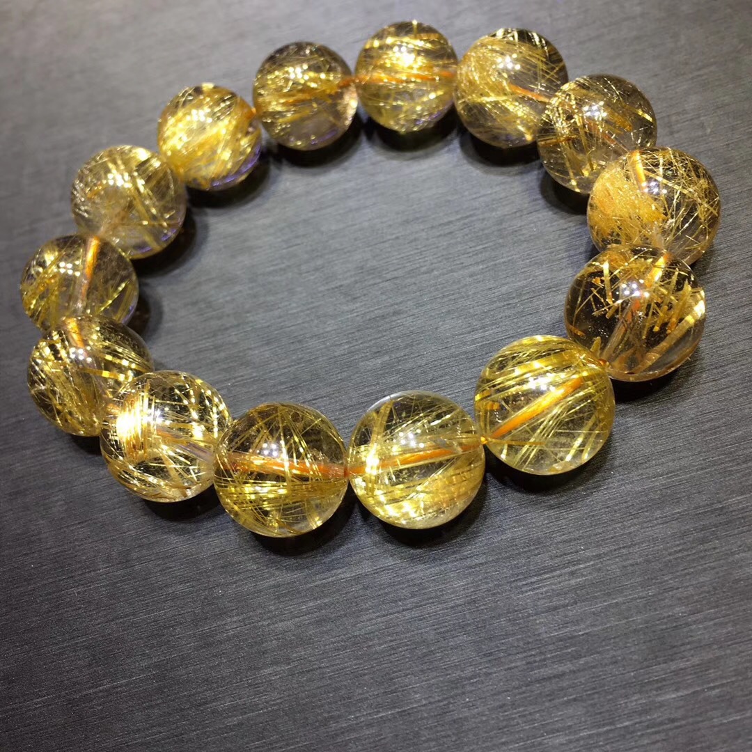 天然顺发钛晶金发晶水晶手链顺发 发晶板钛 钛晶手链手串批发