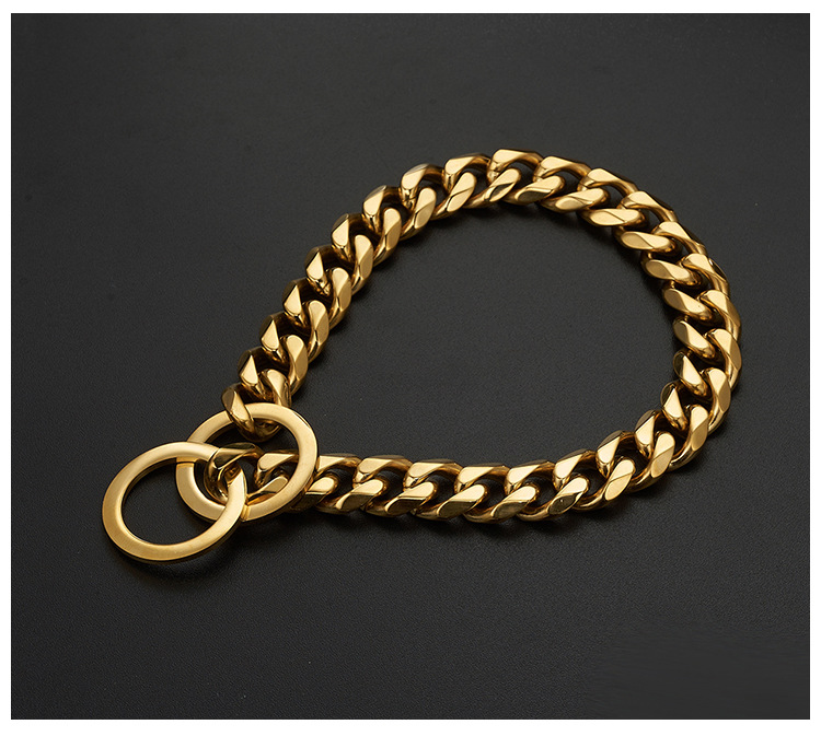 13/15/17/19mm宠物用品金属狗链子p链不锈钢金色项圈跨境电商货源