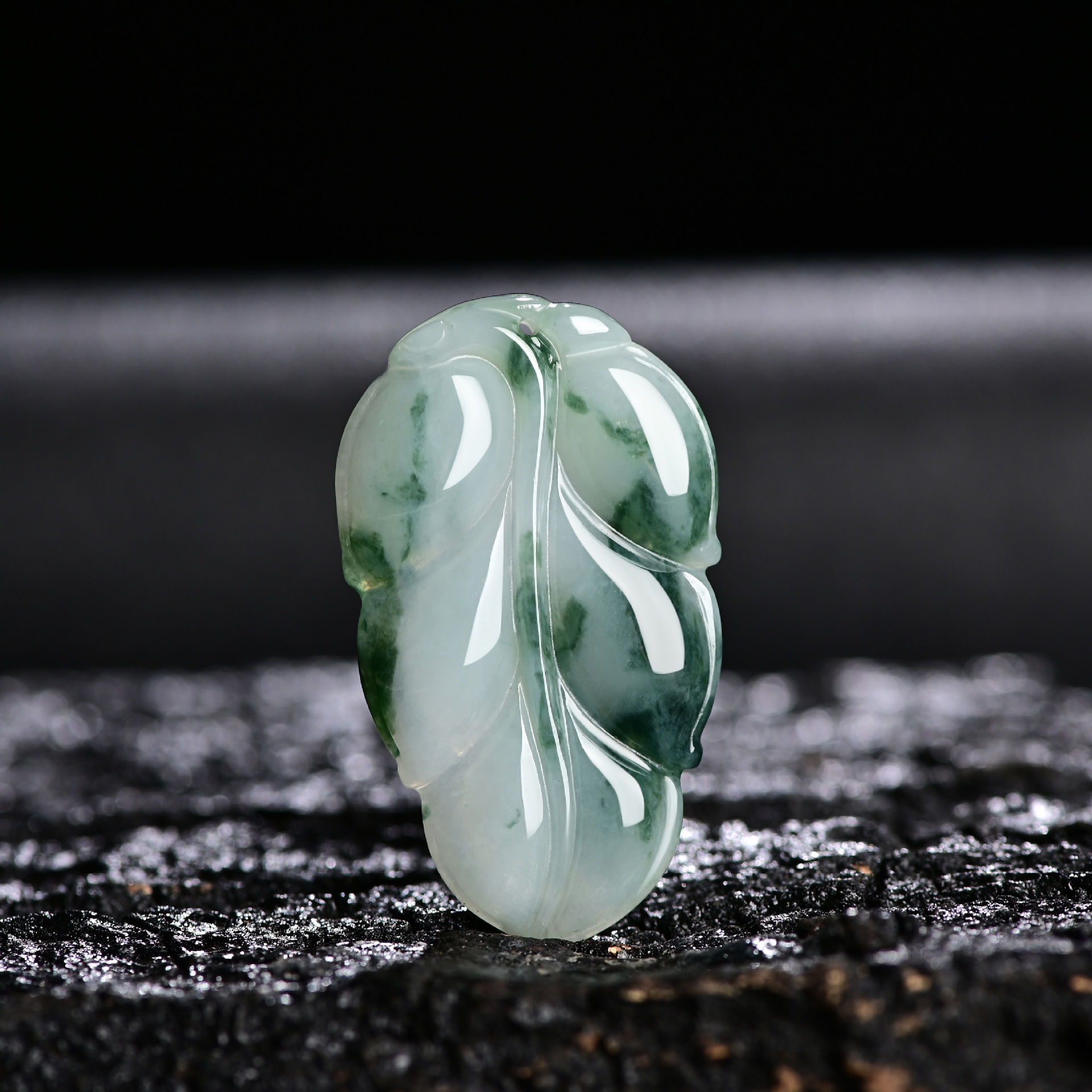 缅甸天然翡翠a货如意金枝玉叶吊坠 飘花翡翠树叶项链挂件女