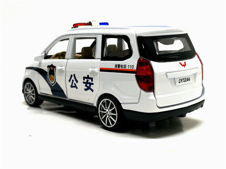 五菱宏光警车1:32声光回力小汽车6开门玩具车面包车模型合金车模