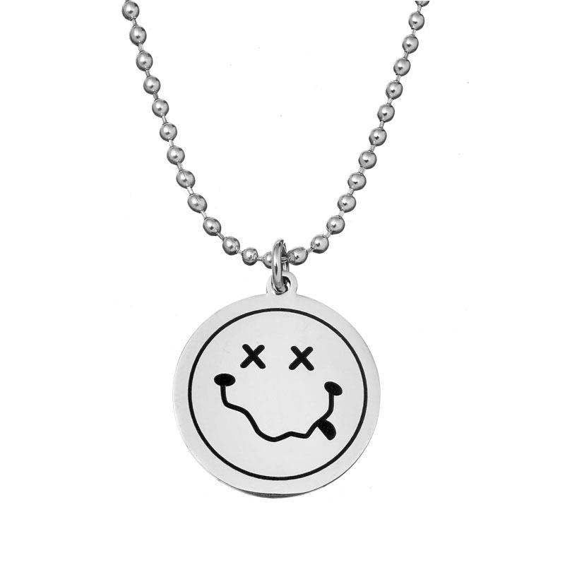 新款热销 潮牌卡通xx笑脸园牌 男女情侣项链 蹦迪嘻哈hiphop吊坠