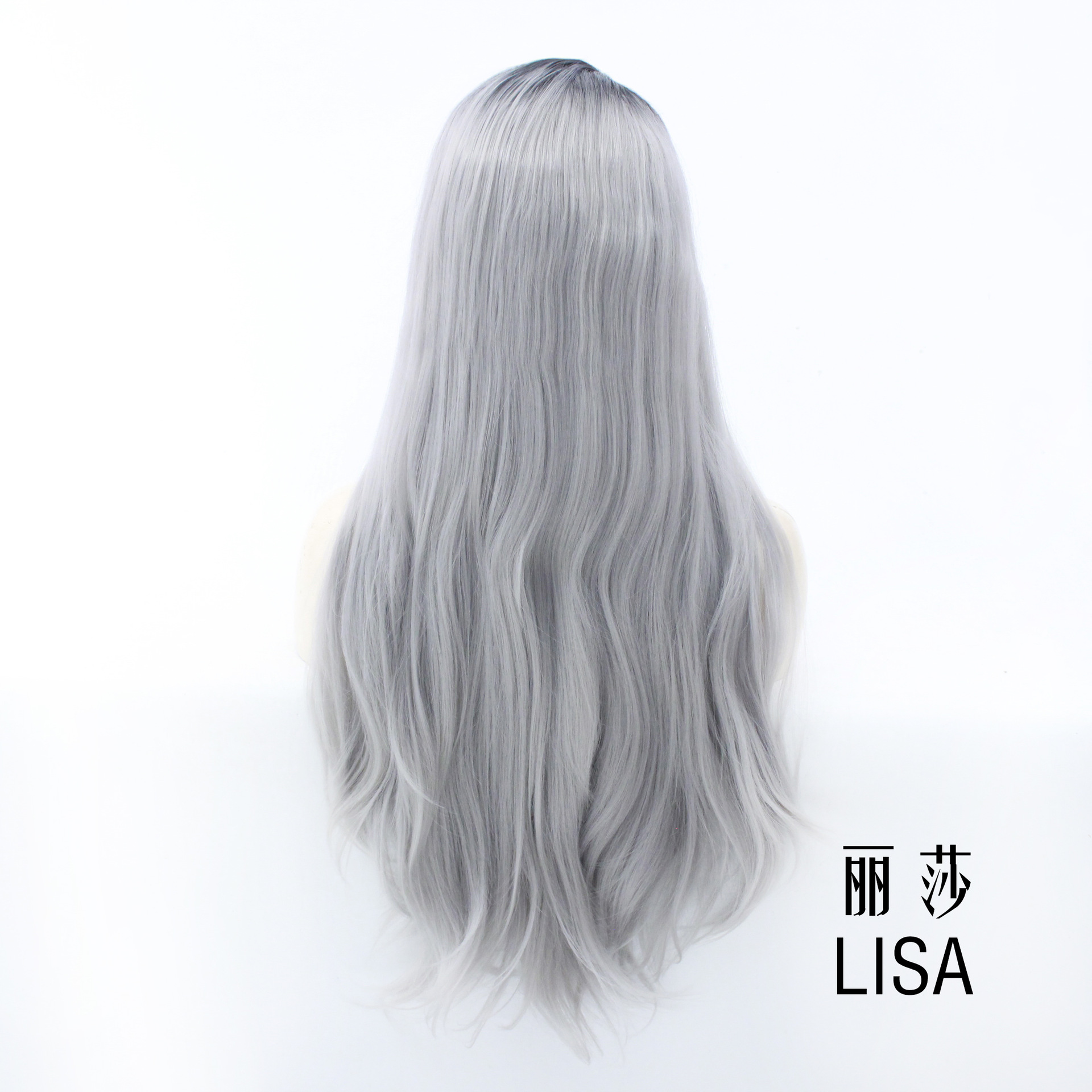 化纤前蕾丝假发女黑色渐变中灰色微卷长发全头套欧美时尚工厂批发