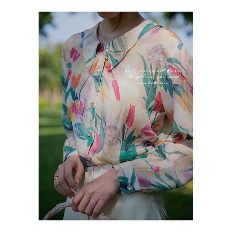 sees turtledove 初秋款 真丝 复刻 郁金香晕染印花衬衫