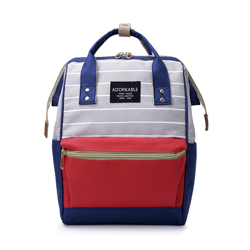 Striped Backpack Women's Korean-Style Contrast Color Middle School Student Schoolbag Large Capacity Waterproof Mummy Bag Running Away from Home Backpack