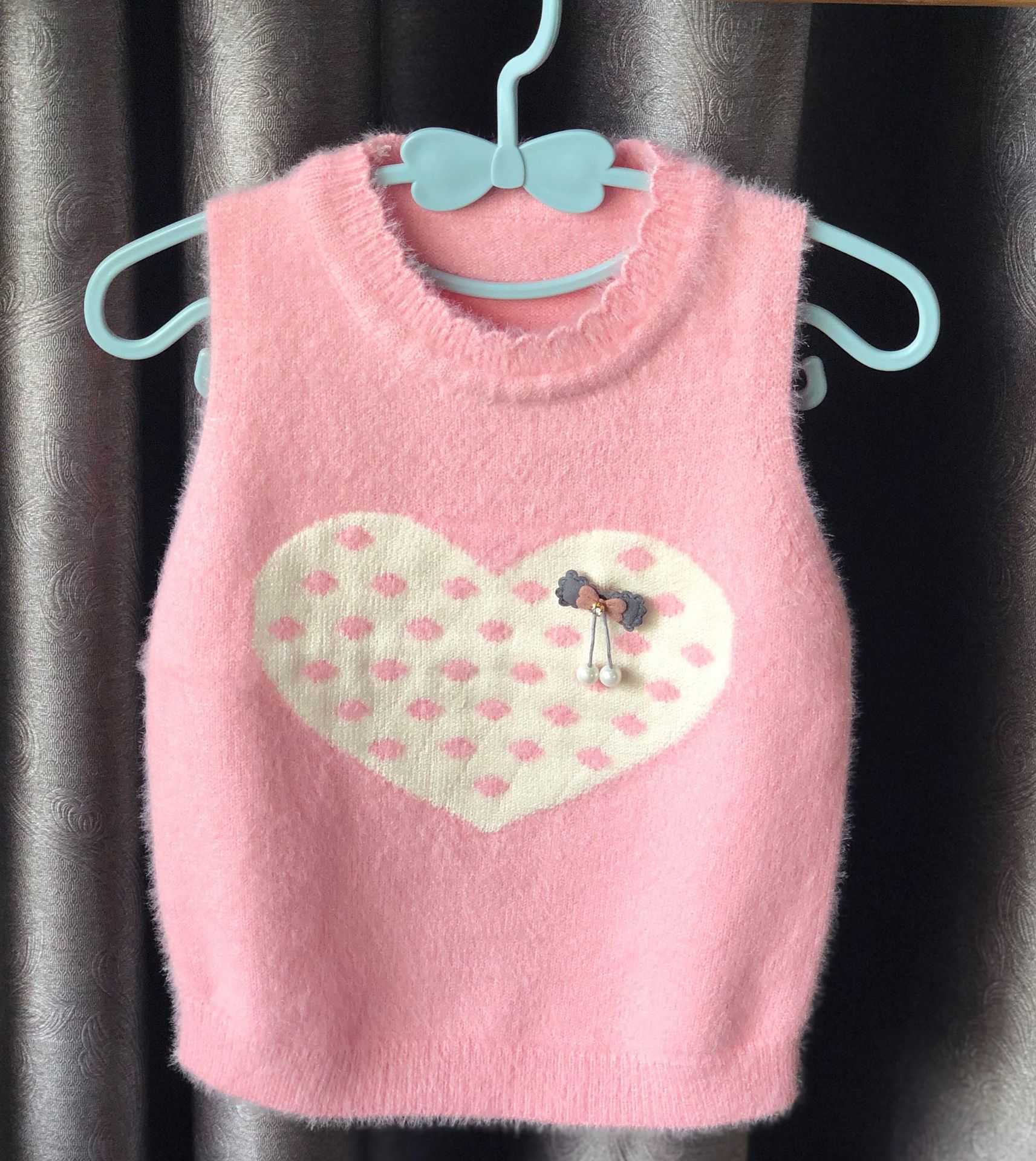 jinyong 女童小爱心马甲背心毛毛2020新款宝宝可爱甜美针织衫