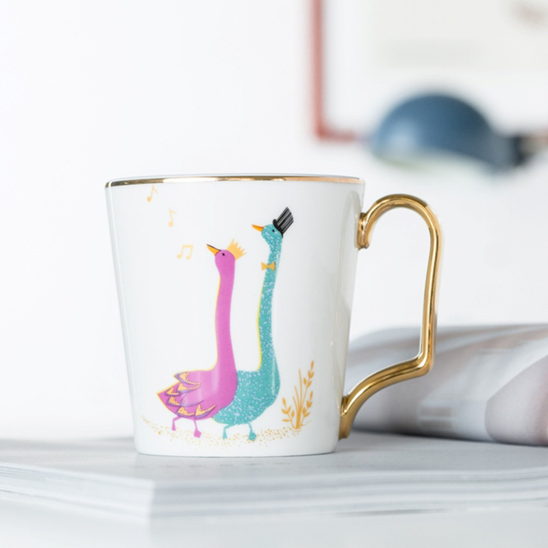 Animal Age Series Gold Outline Ceramics Mug Office Water Glass Home Breakfast Milk Cup Couple Creative Gift