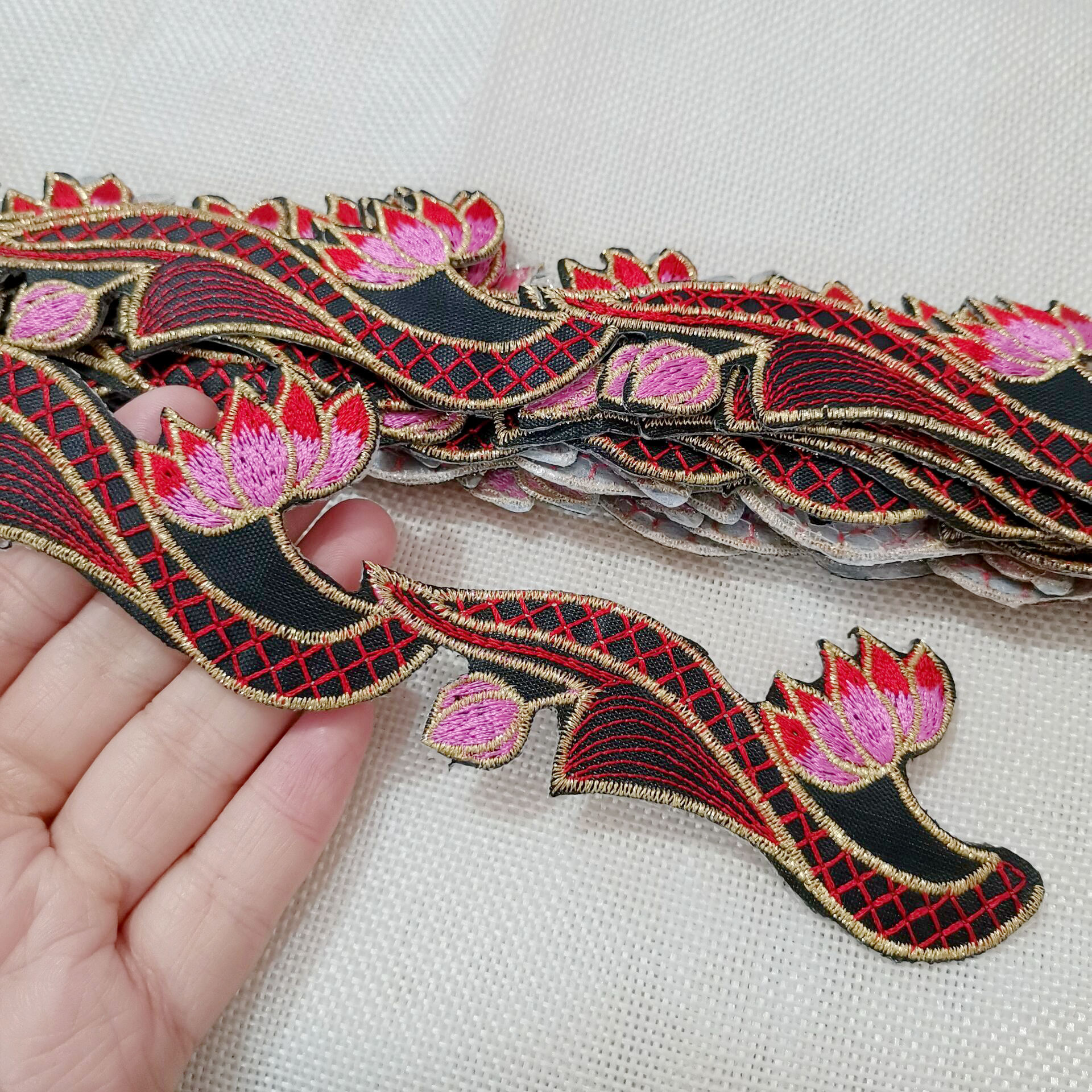 4cm民族风刺绣花边带辅料舞台古装汉服刺绣花边龙纹荷花刺绣花边