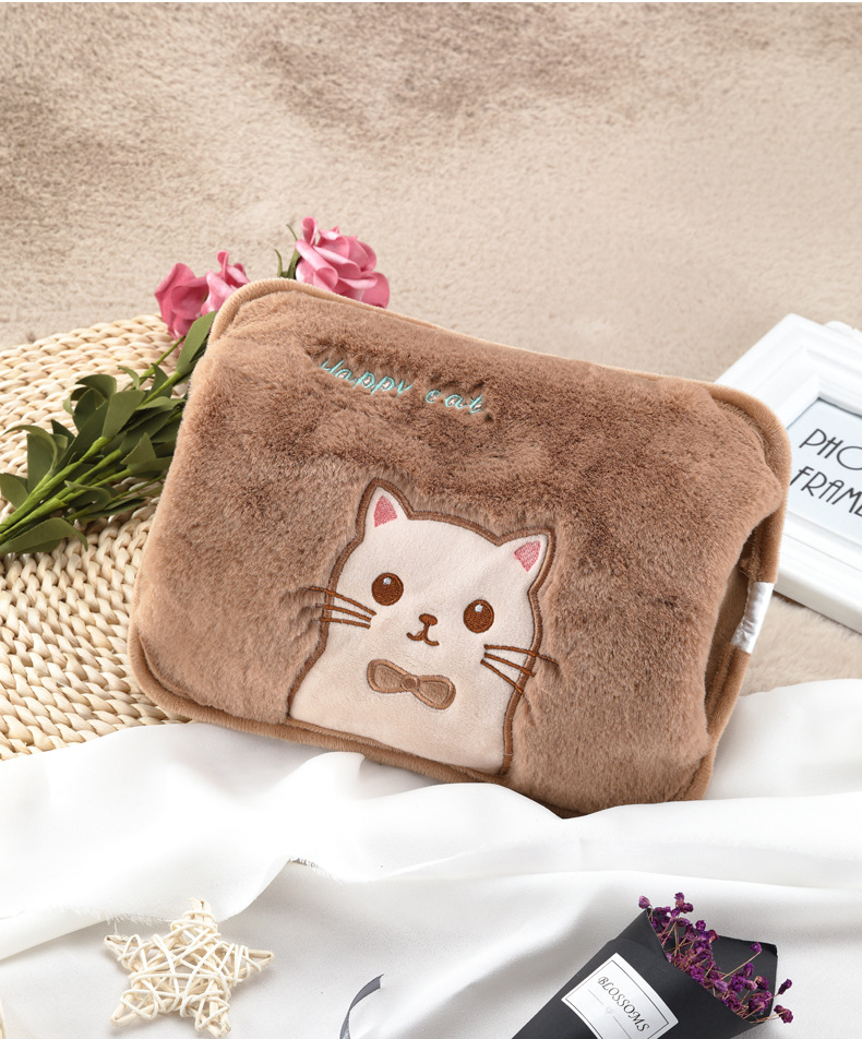 蝴蝶结双插充电式防爆热水袋暖宝宝可爱毛绒电暖手宝女注水暖水袋