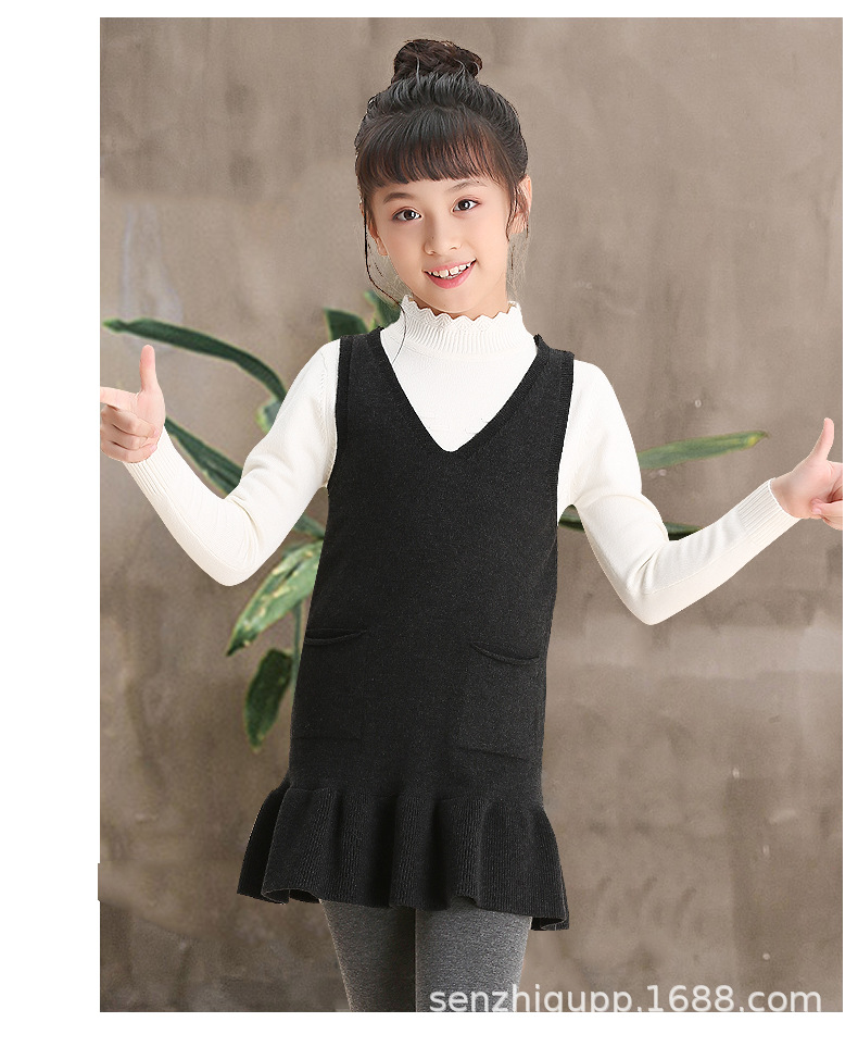 女童毛衣背心裙女孩韩版马甲连衣裙中长款儿童针织公主裙2019新款
