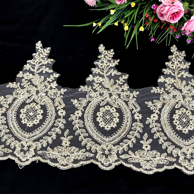 现货服装家纺辅料欧式金色菠萝花边车骨花边蕾丝面料定制辅料