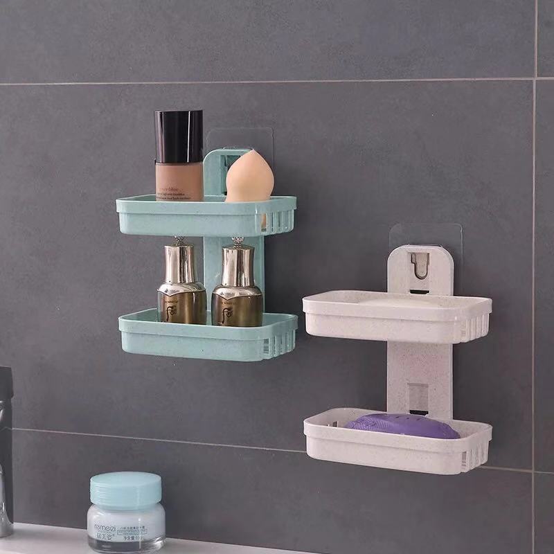 小麦秸秆肥皂盒创意免打孔香皂盒双层沥水浴室挂壁式卫生间置物架