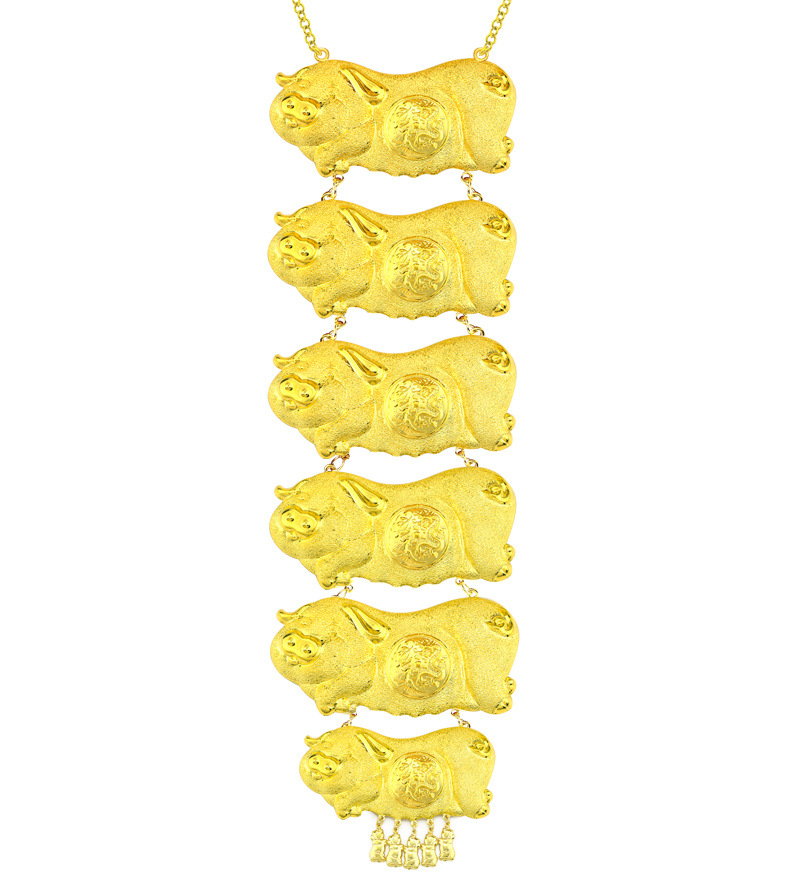 0成交7620条金店橱窗仿真金猪牌龙凤猪牌镀金婚庆结婚新娘项链首饰品