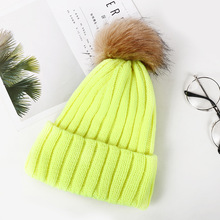 跨境纯色针织帽女  冬季保暖毛线帽子 欧美时尚毛球帽 韩版套头帽