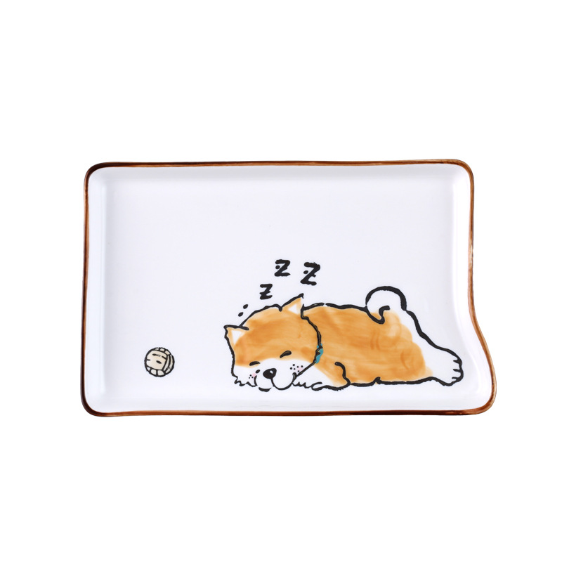 8.5-Inch Adorable Dog Dog Sushi Plate Rectangular Fruit Plate Ceramic Creative Household Dinner Plate Fish Plate Long Plate