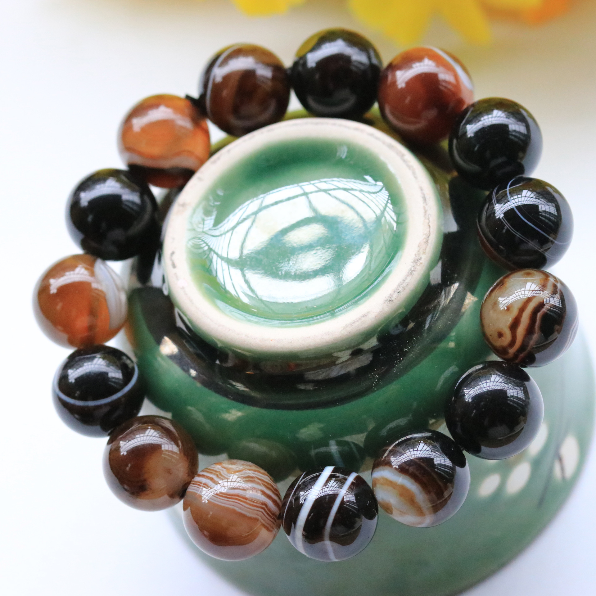 天然波斯缠丝玛瑙手串8-14mm条纹玛瑙单圈手链速卖通外贸货源批发