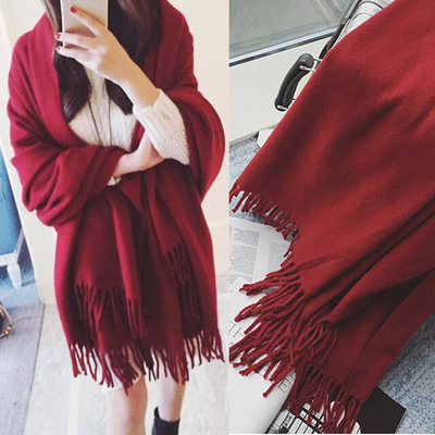 Travel Photography Style Zhang Xinyuan Same Ethnic Style Retro Chinese Red Wild Artificial Cashmere Scarf Shawl