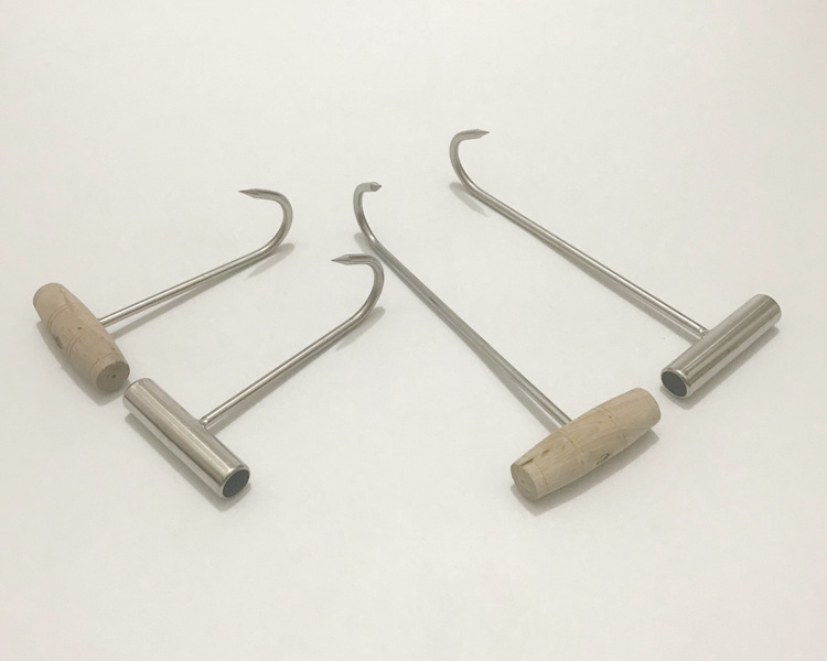 不锈钢屠宰场拖猪丁字钩 手拉木柄丁字肉勾 钢柄烧腊提肉物丁字勾