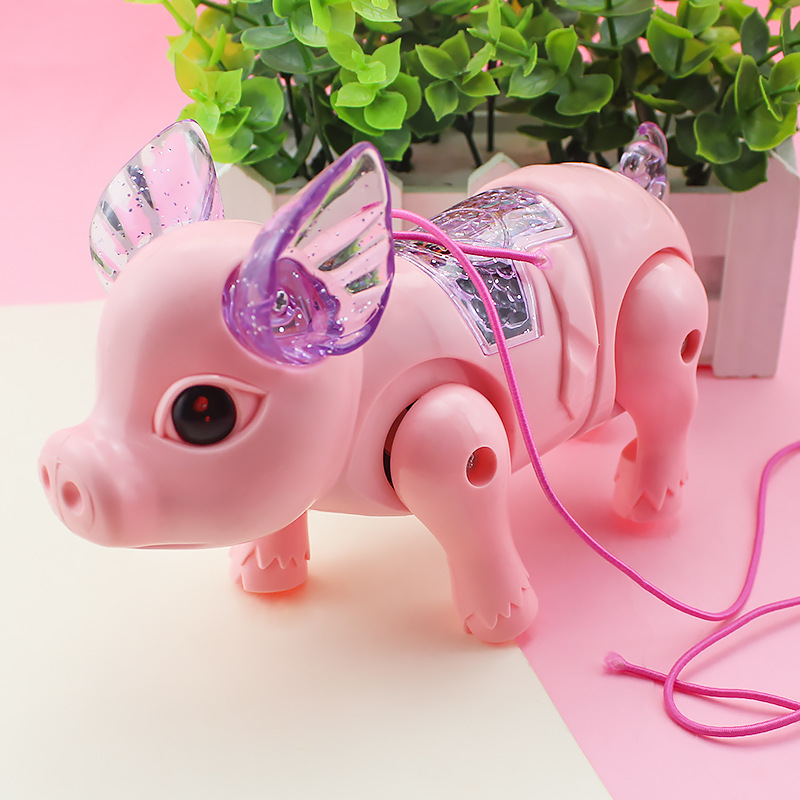 Yingbo Genuine Electric Music Leash Pig TikTok Hot Sale Popular Luminous Leash Walking Pig Toy Pig Eight Rings