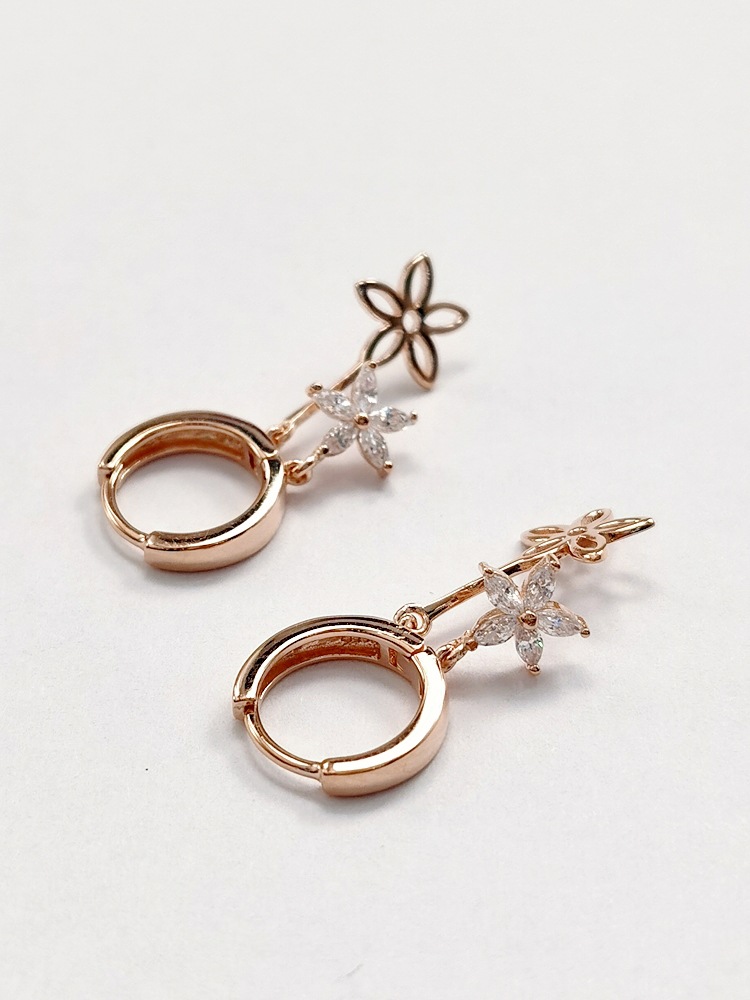 设计感925纯银耳扣花朵流苏耳环文艺精致防过敏女耳夹 小清新银饰