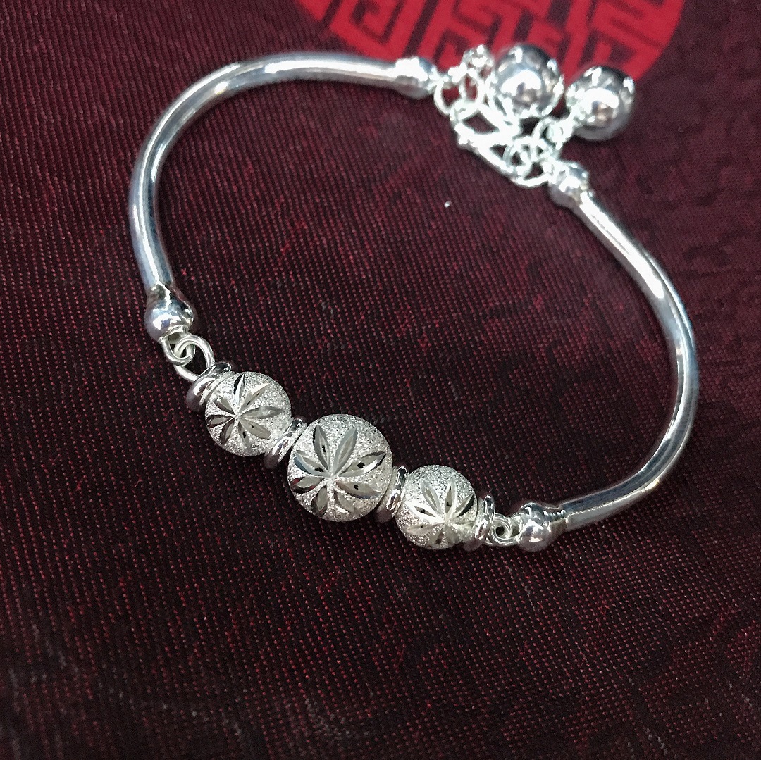 s990纯银990足银时尚转运珠银手链手镯铃铛珠子镯子 女手饰礼物