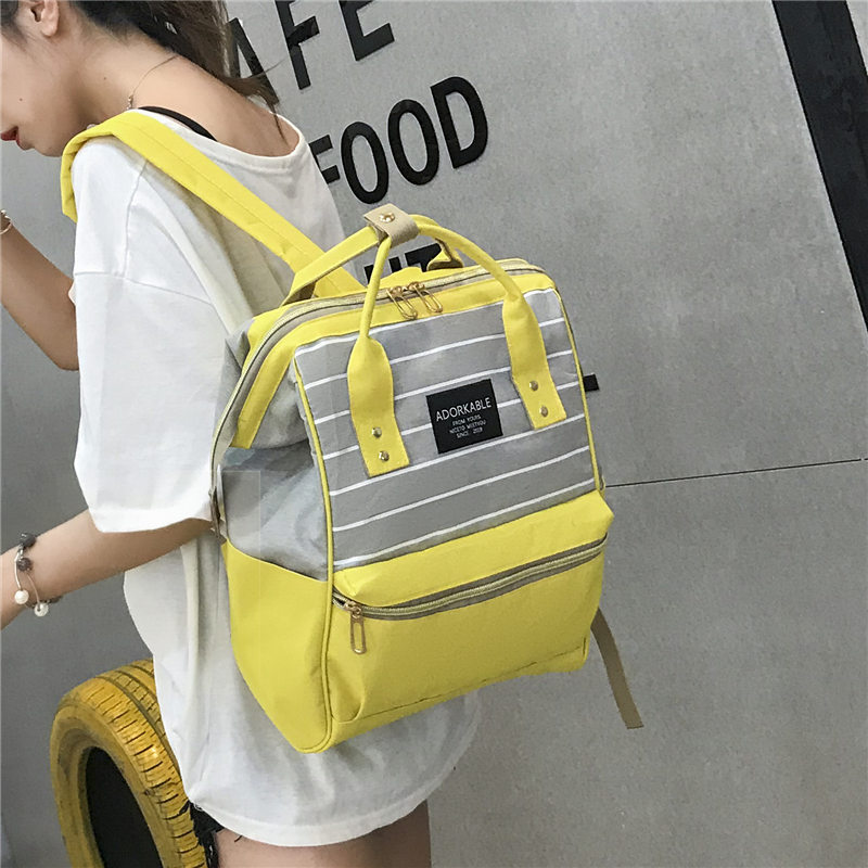 Striped Backpack Women's Korean-Style Contrast Color Middle School Student Schoolbag Large Capacity Waterproof Mummy Bag Running Away from Home Backpack