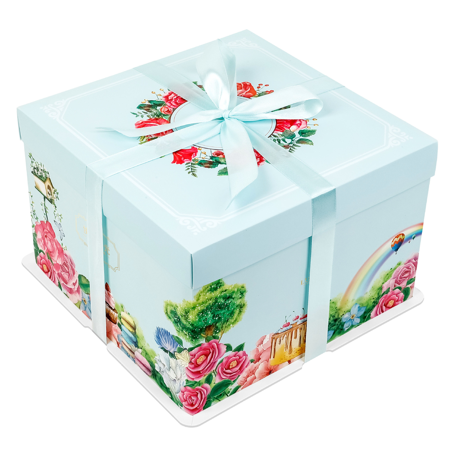 生日蛋糕盒子6/8/10寸批发烫金纸围三合一烘焙蛋糕包装可带logo