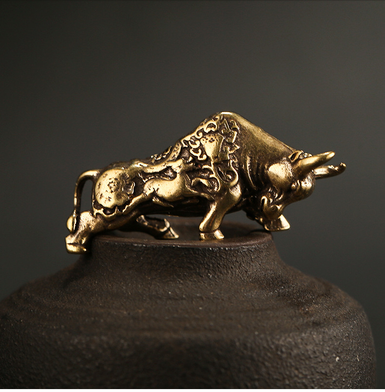 黄铜复古铜泰国富贵牛财运吉祥铜花牛转乾坤生肖挂件工艺礼品批发