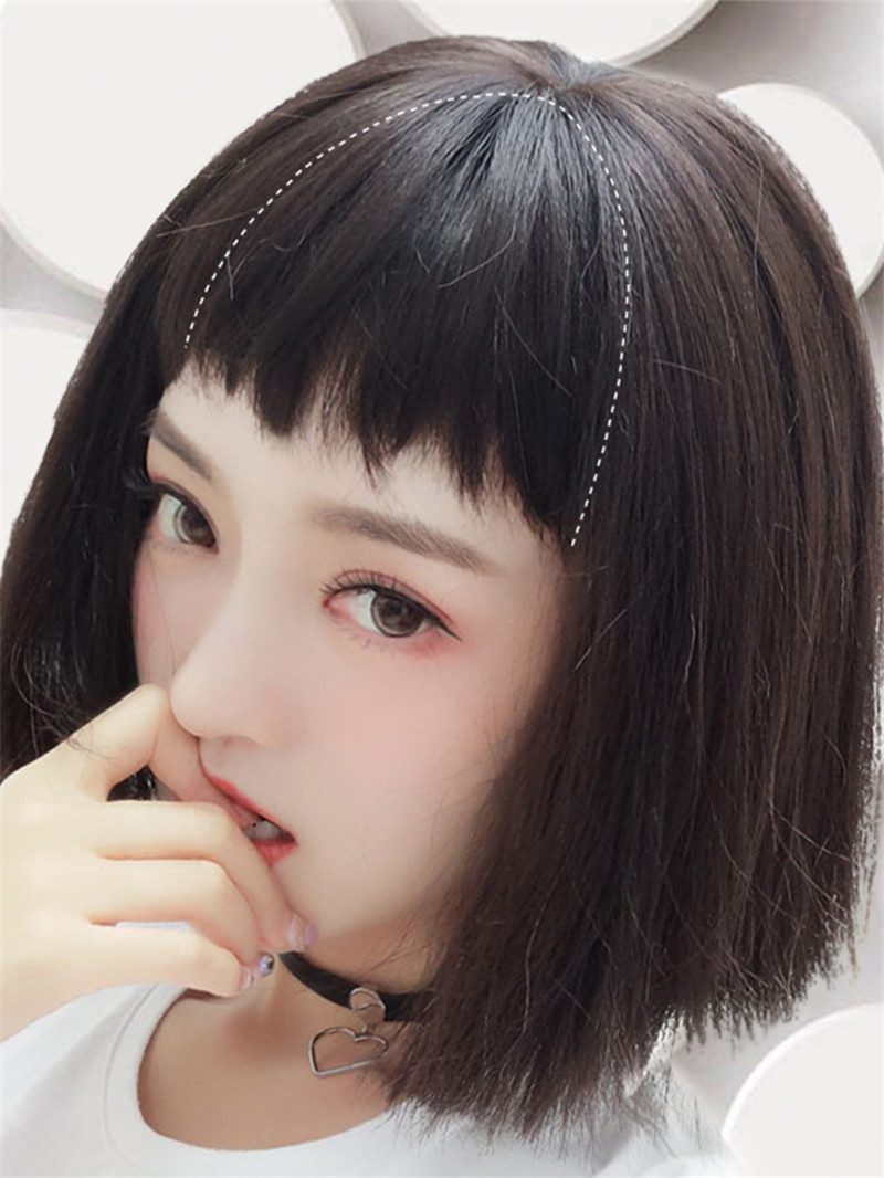 狗式啃刘海假发片二次元眉上短刘海日系假发女隐形齐刘海发片批发