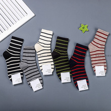 四季新款韩国休闲学生女袜子 时尚条纹女士中筒袜
