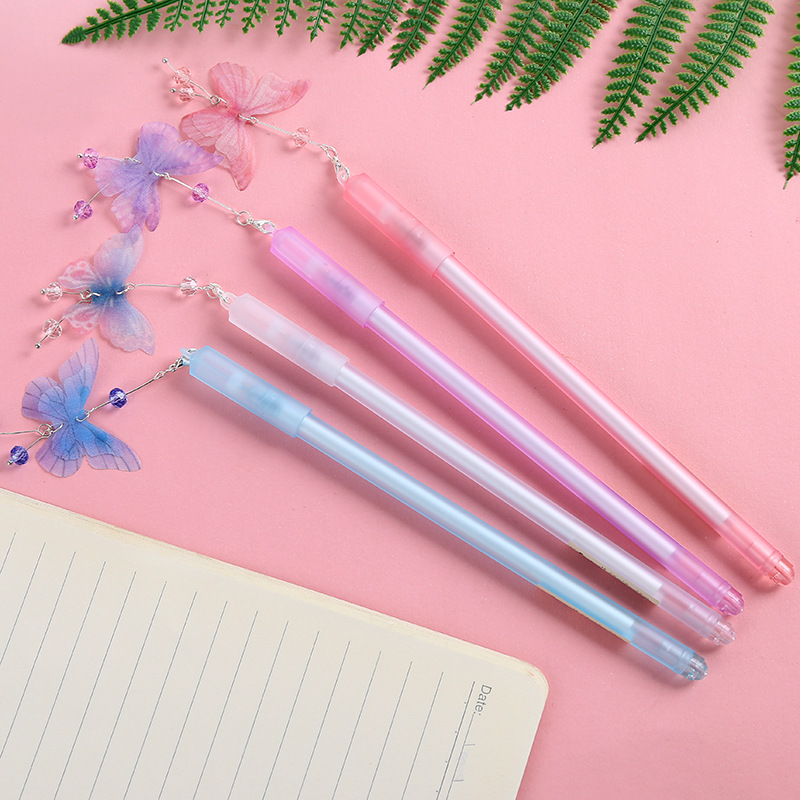 蝴蝶吊坠笔可爱挂件中性笔创意小清新少女签字黑色水笔批发