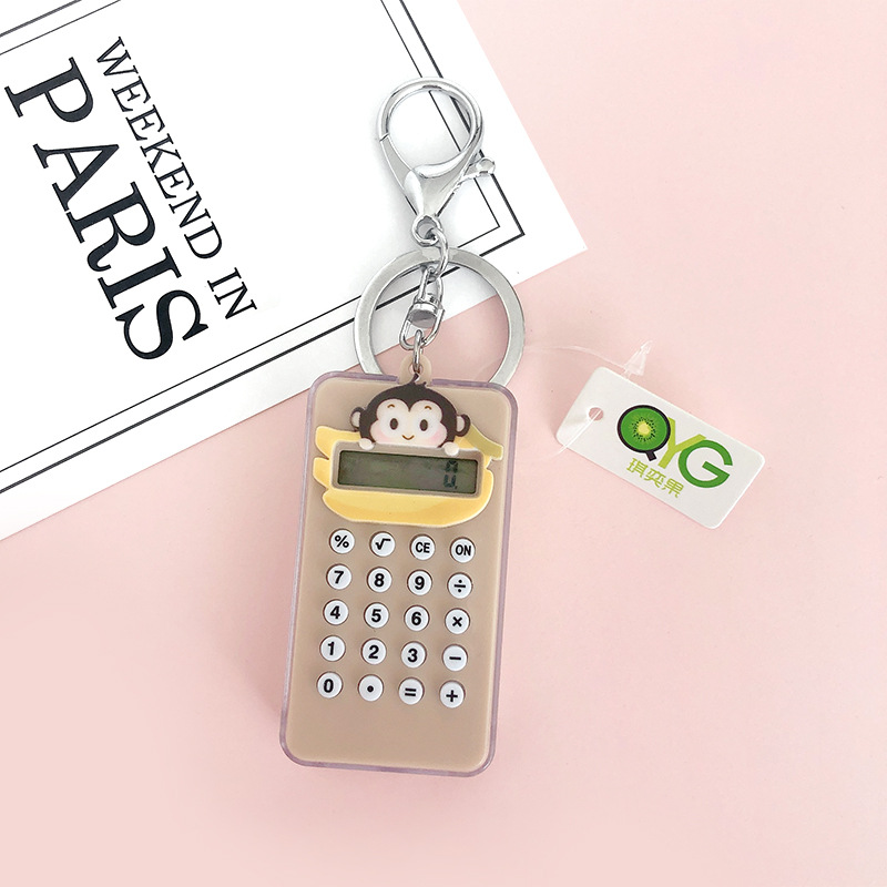 Korean Cartoon Mini Card Calculator Cute Portable Student Handheld Computer with Keychain Pendant