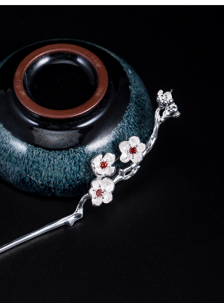 素源汉服发饰925银梅花锆石发簪古风diy复古宫廷气质簪子头饰