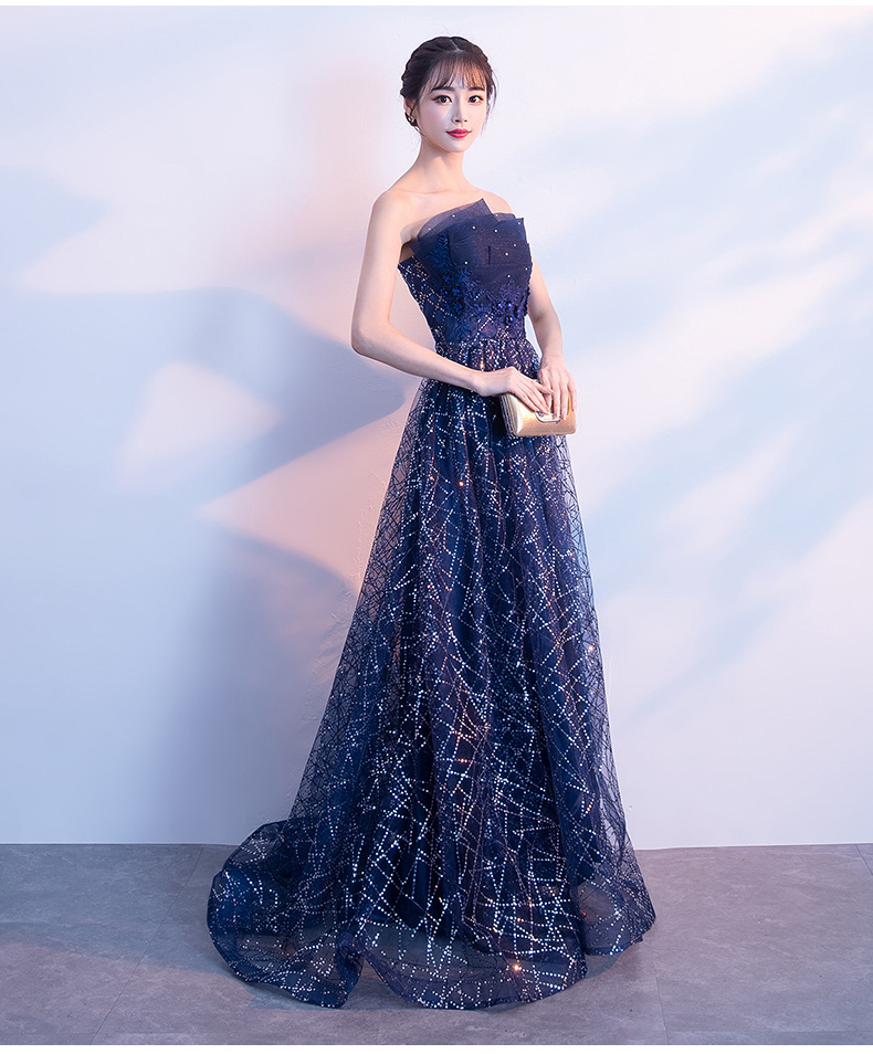 气场女王晚礼服2022新款长款宴会气质伴娘主持人星空抹胸连衣裙女