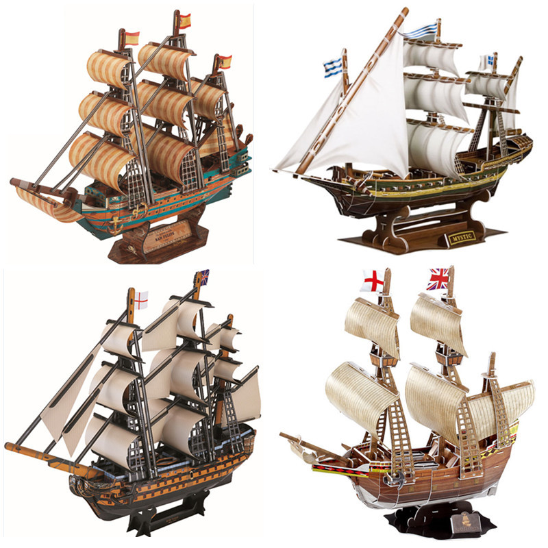 跨境3d立体拼图战舰航母军舰科教拼装儿童拼插diy玩具