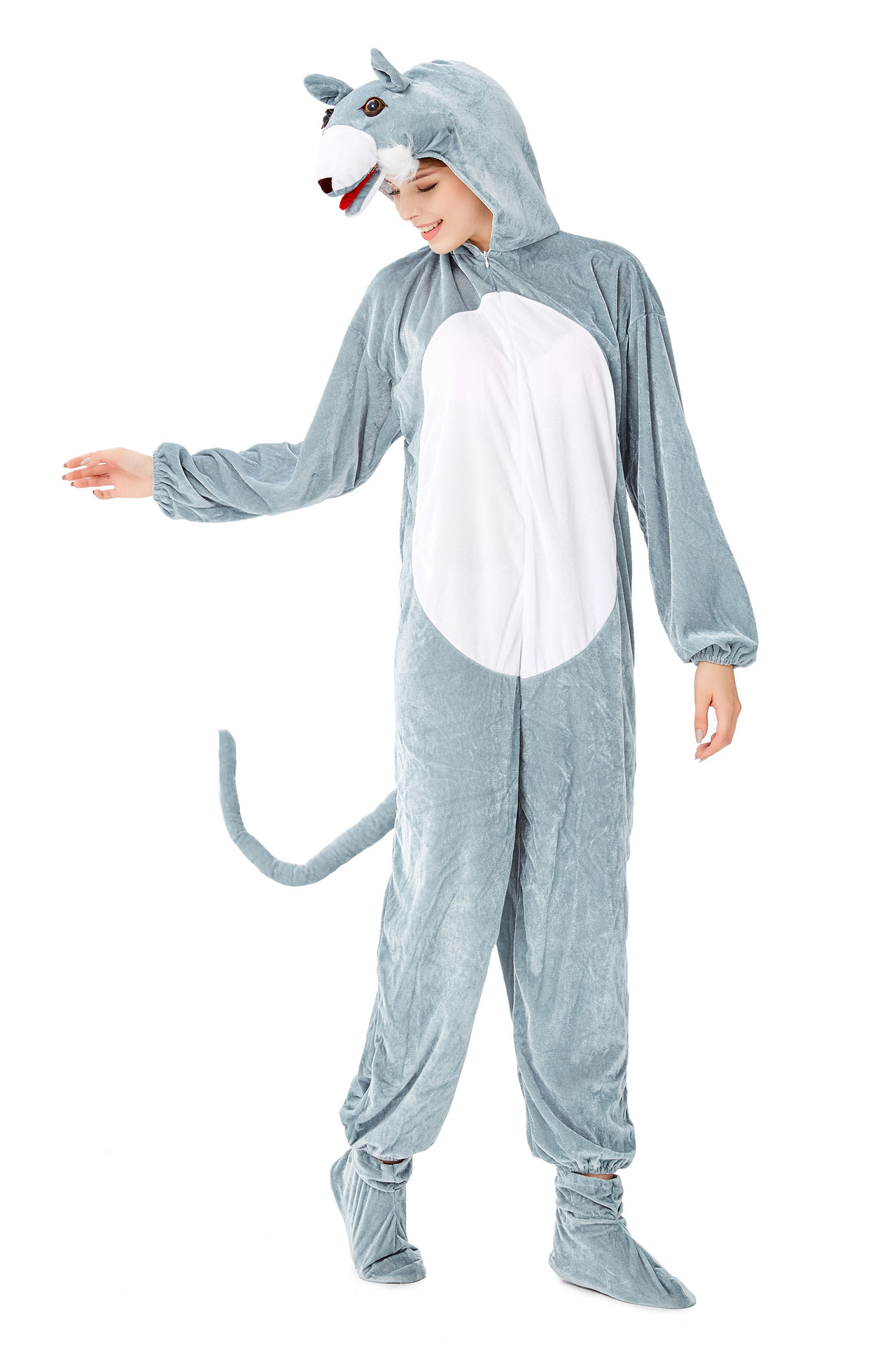 万圣节卡通动物连体衣服俏皮黄鼠狼老虎狐狸角色扮演舞台演出服女