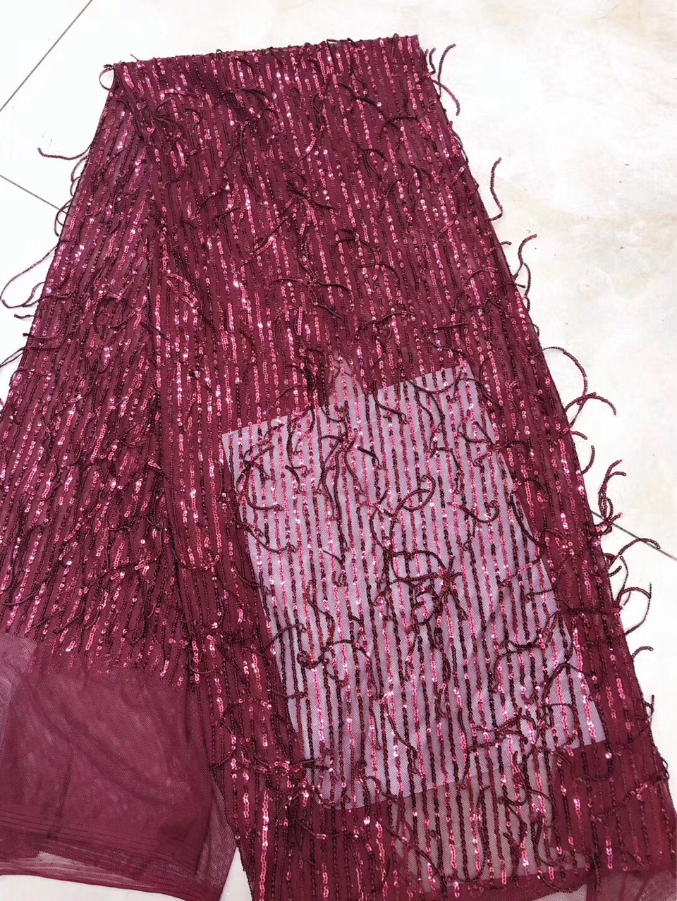 3mm 流苏亮片布现货 时装舞台服绣花面料 亮片流苏婚纱礼服面料