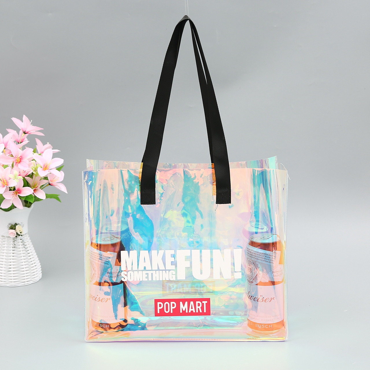 镭射pvc手提袋 透明pvc塑料购物手提包炫彩广告包装袋定制logo