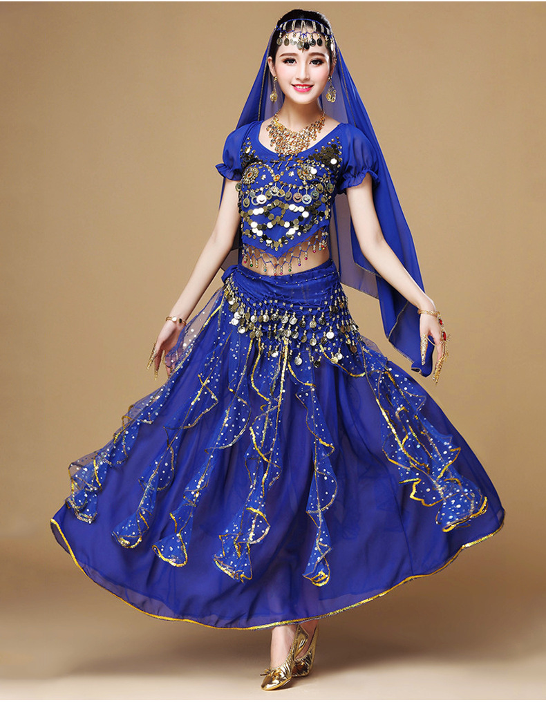 肚皮舞彩点裙子舞台表演服装印度舞演出服夏季套装短袖练习服