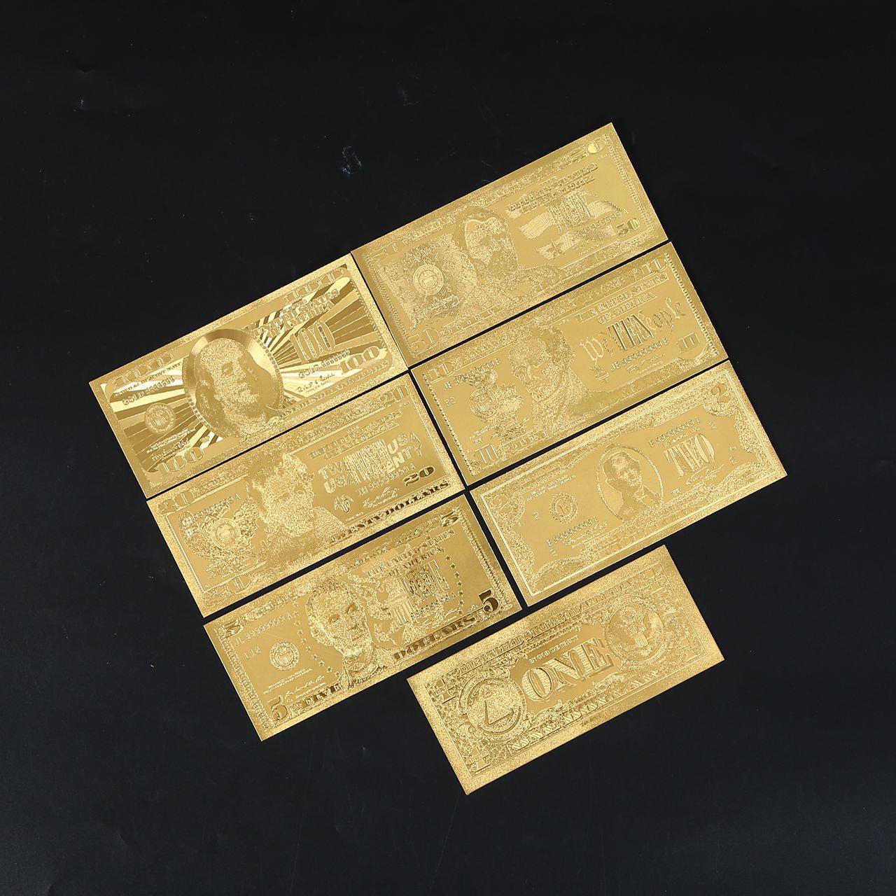 厂家批发金箔纪念币纪念钞一套7张双面金色美金货币收藏定制