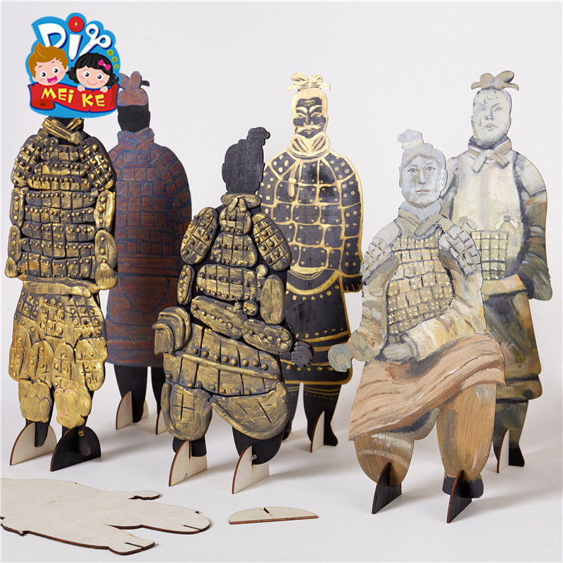 兵马俑手工diy儿童中国风立体白胚涂色手工制作材料包幼儿园