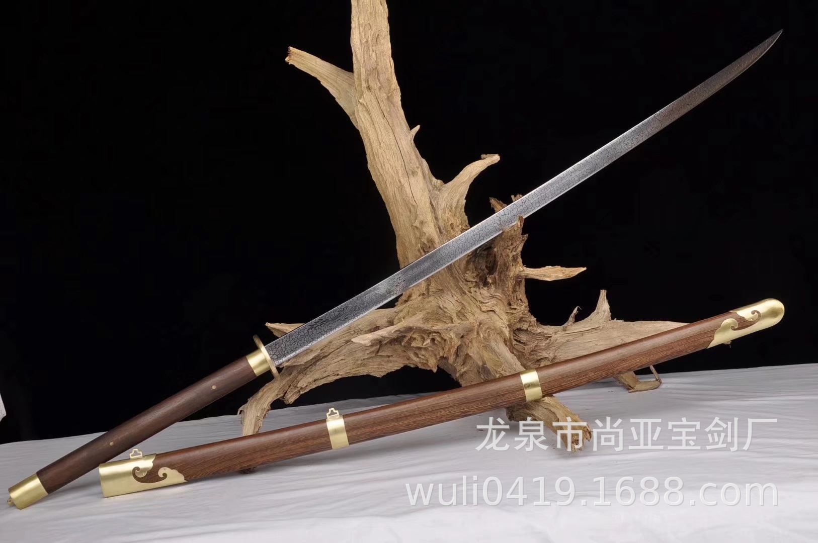 龙泉刀剑 武术中华苗刀高锰钢裂纹 双手长刀纯铜 晨练未开刃