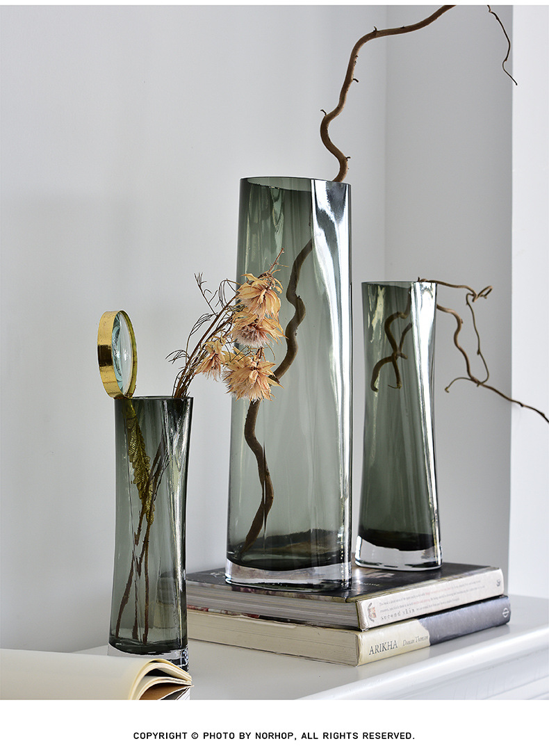 现代简约玻璃花瓶摆件手工t筒玻璃花瓶餐厅客厅卧室桌面装饰品