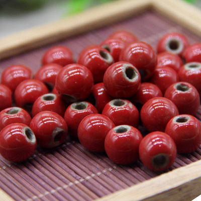 陶泥 红色珠子 diy复古饰品配件 景德镇高温陶瓷珠子批发
