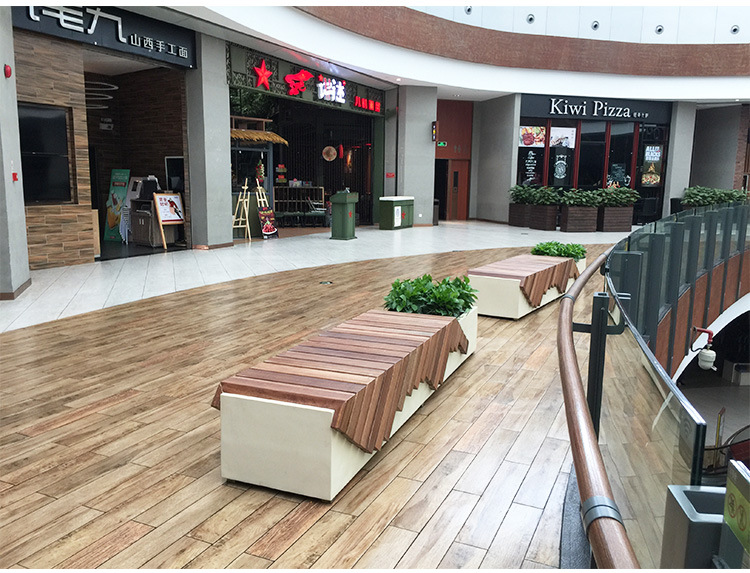 厂家直销商场休闲椅商业街美陈创意组合凳玻璃钢花盆木质座椅直销