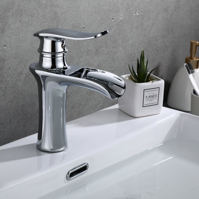 跨境宽嘴单孔面盆瀑布龙头 浴室洗脸盆瀑布冷热水龙头