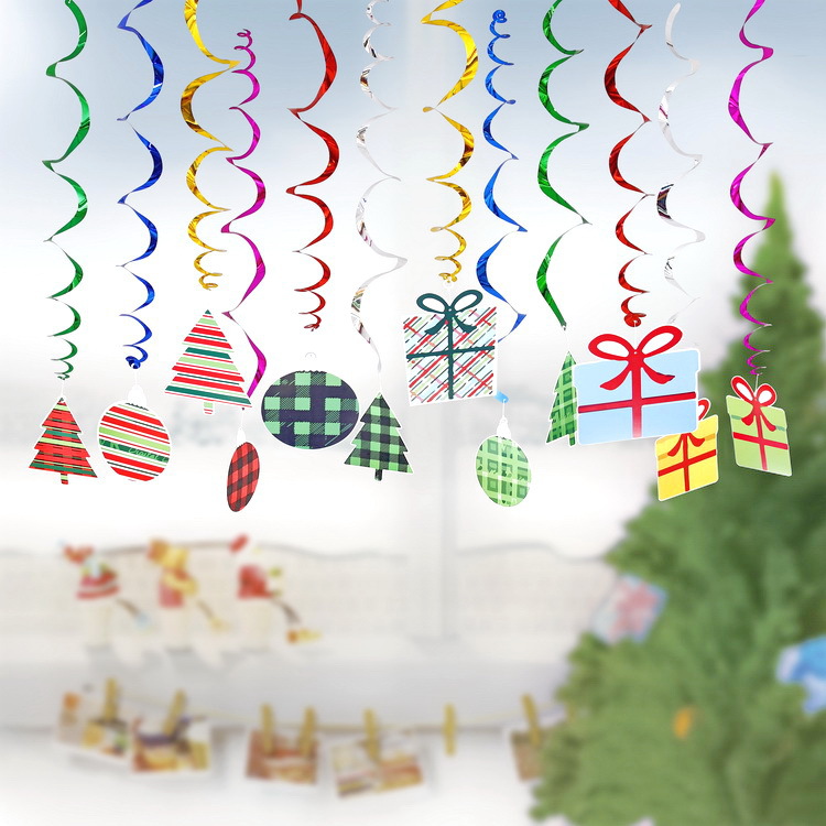 Cross-Border Supply New Christmas Spiral Decorative PVC Hanging Christmas Party Spiral Pendant Scene Layout Decoration Garland