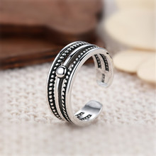 简约复古麻花戒指女时尚个性泰银做旧食指环创意开口戒指手饰品